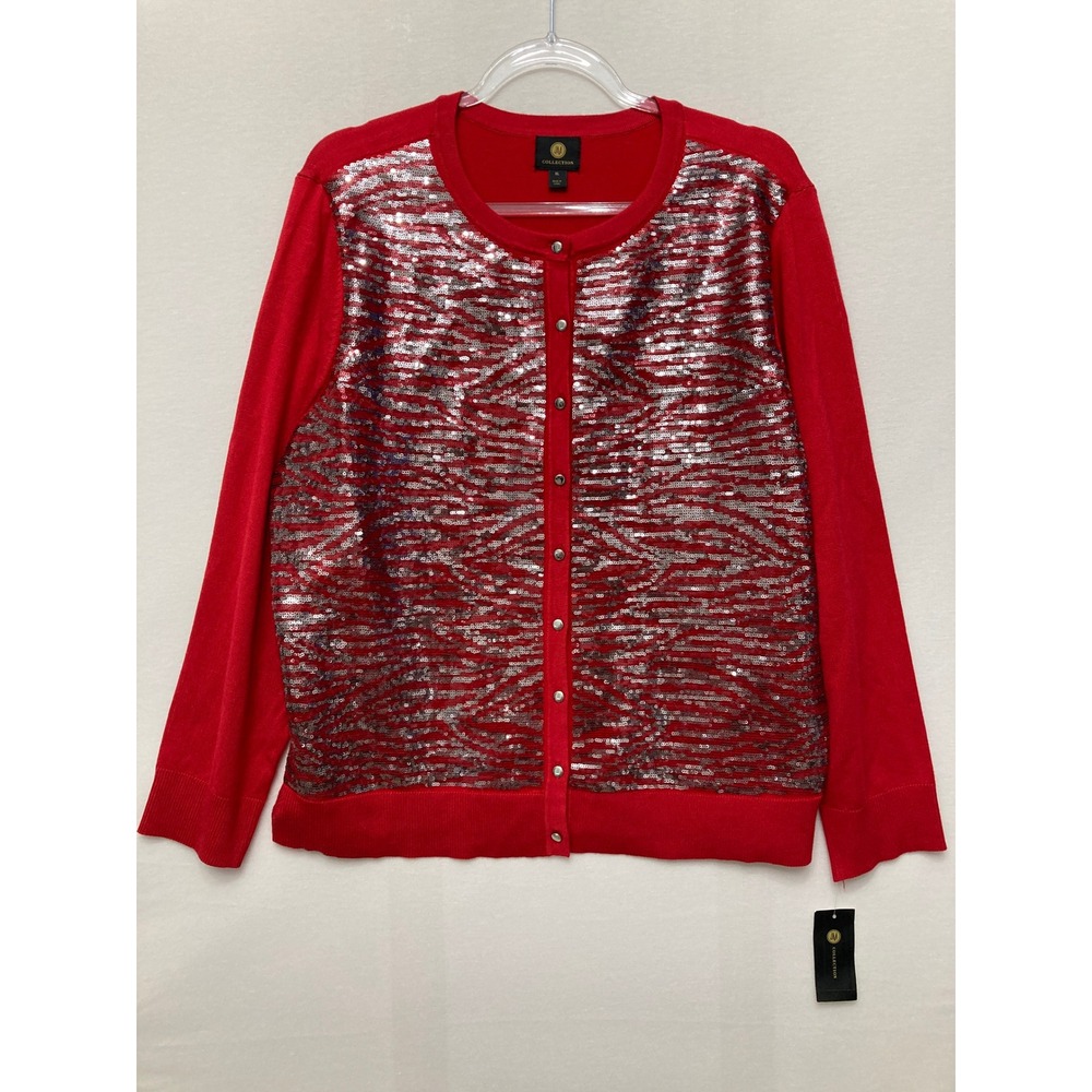 New JM Collection Cardigan XL Red Sequin Sparkling Holiday Party Sweater